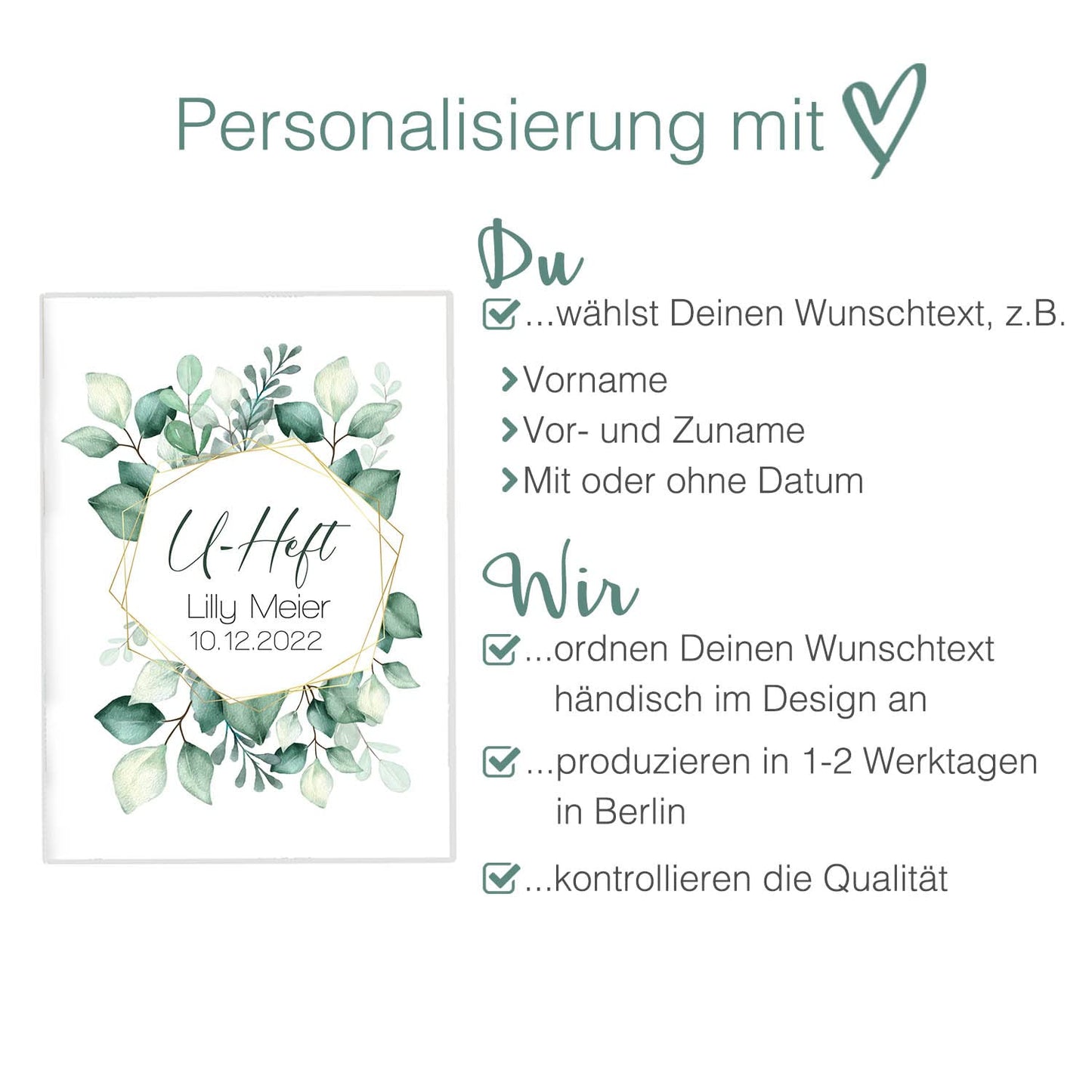 Green Flowers U-Heft und Impfpasshülle Mit Personalisierung
