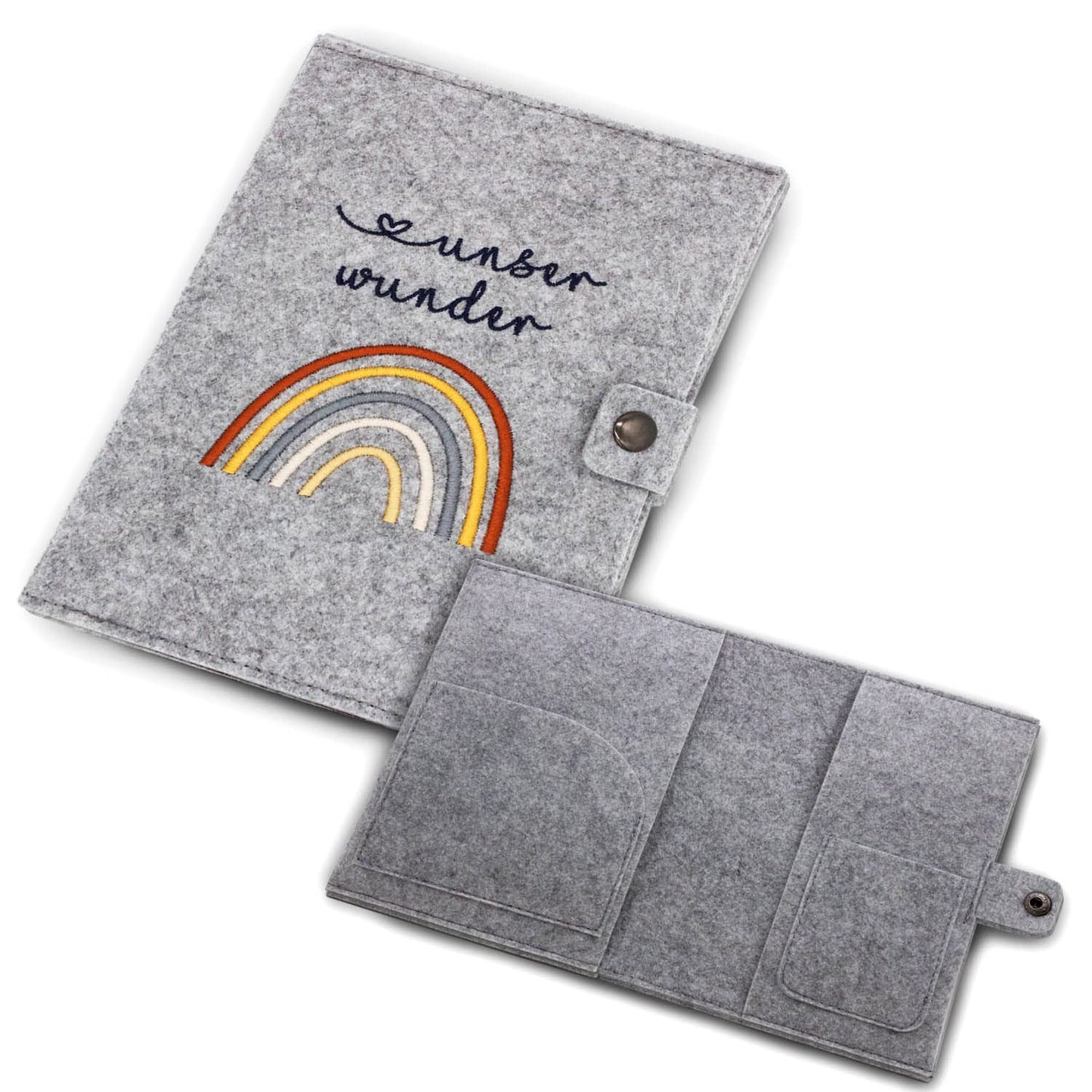 Regenbogen Natural Mutterpasshülle aus Filz Ohne Personalisierung