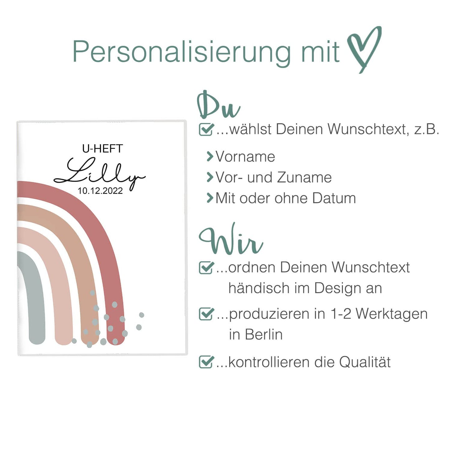 Regenbogen Altrosa U-Heft und Impfpasshülle Mit Personalisierung