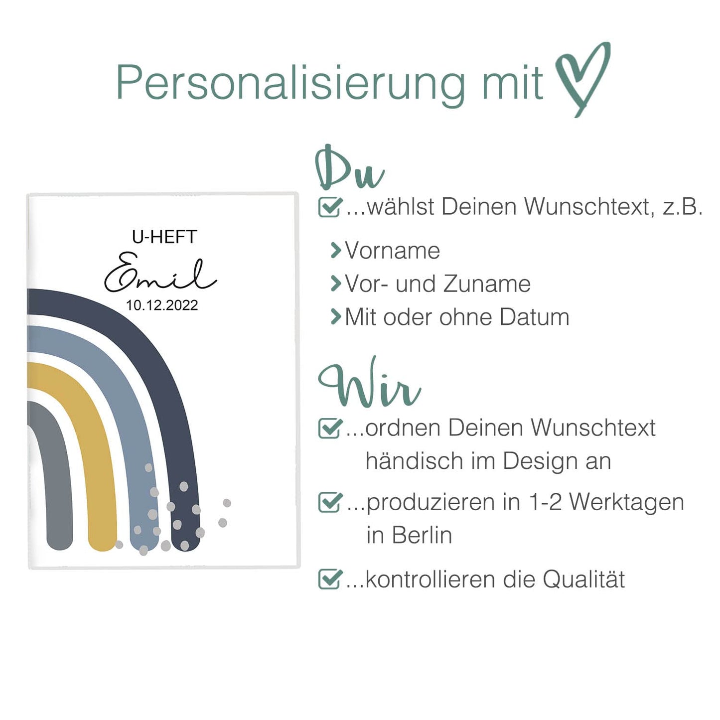 Regenbogen Blau U-Heft und Impfpasshülle Mit Personalisierung