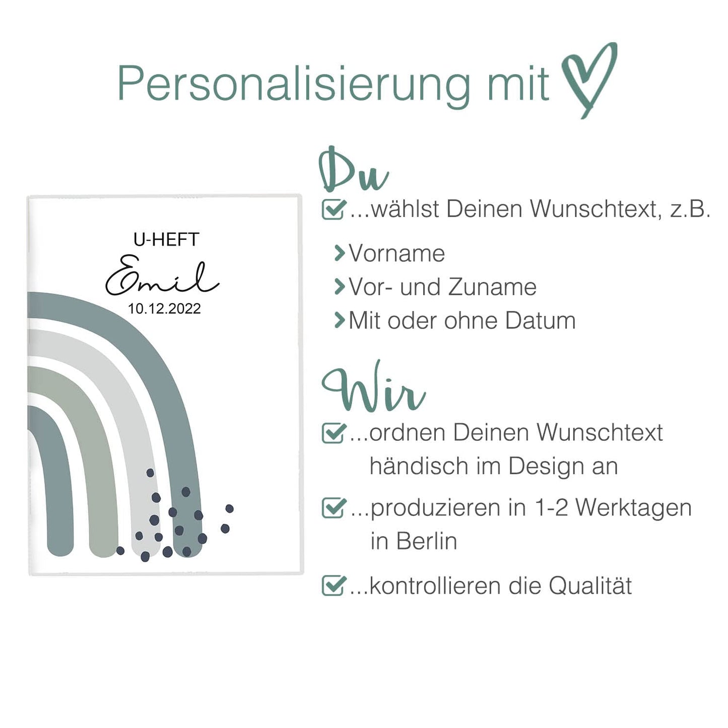 Regenbogen Jadegrün U-Heft und Impfpasshülle Mit Personalisierung