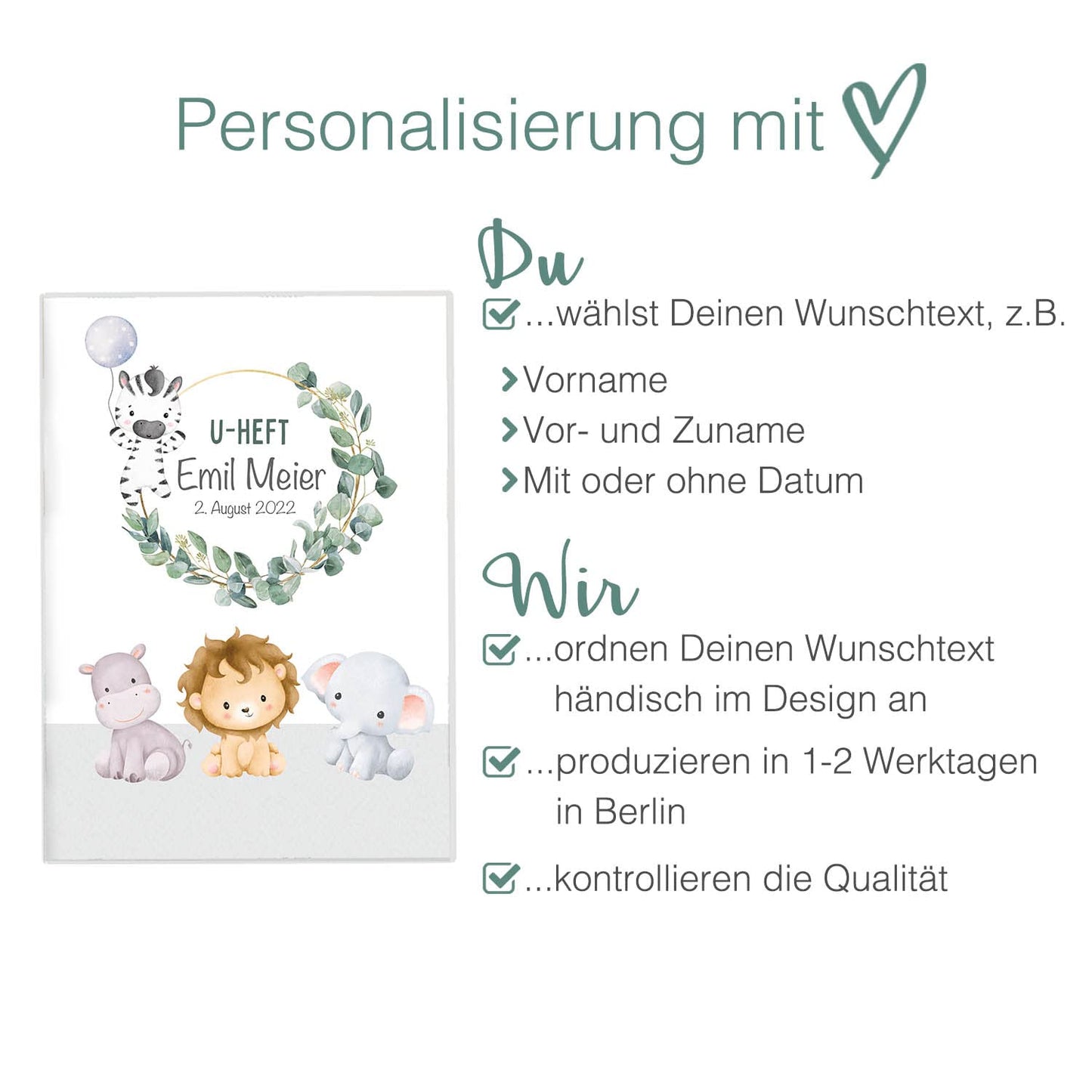 Süße Tiere U-Heft und Impfpasshülle Mit Personalisierung