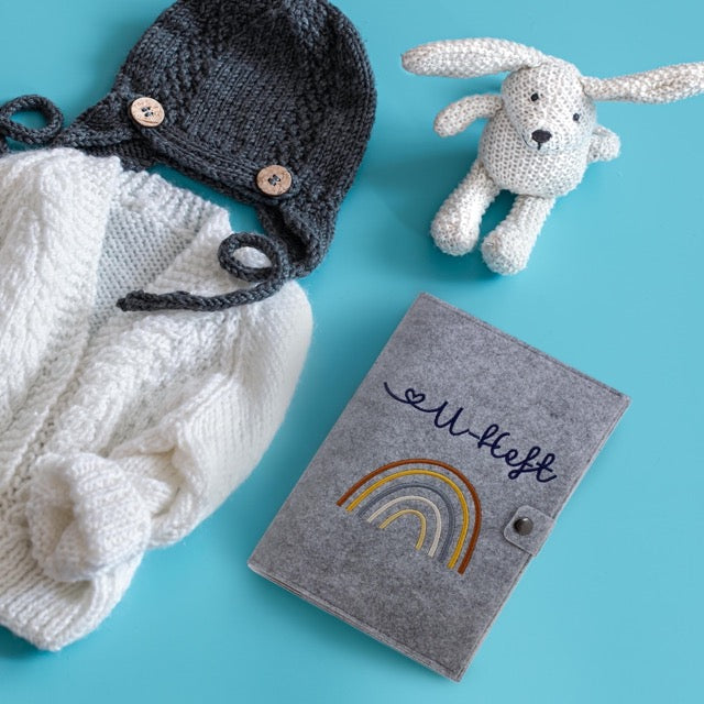 Regenbogen Natural U-Heft und Impfpasshülle aus Filz Ohne Personalisierung