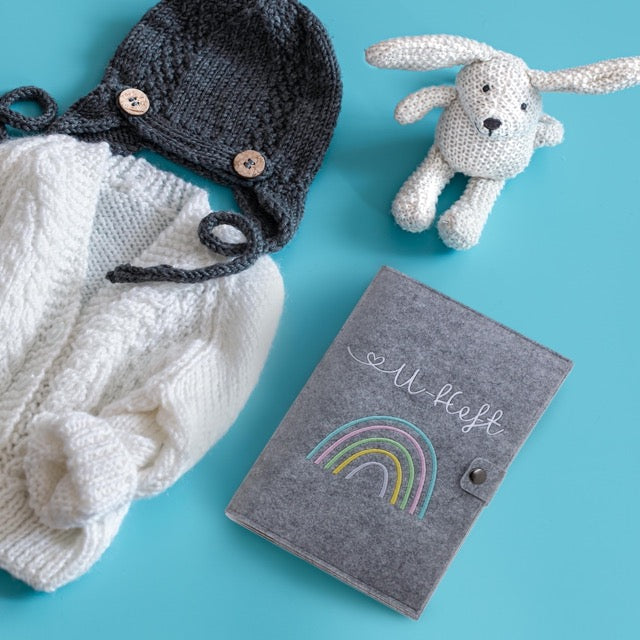 Regenbogen Pastell U-Heft und Impfpasshülle aus Filz Ohne Personalisierung