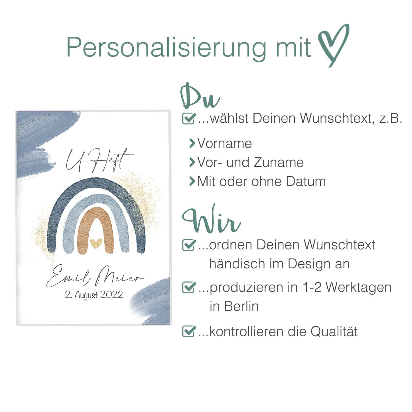 Wasserfarben Blau U-Heft und Impfpasshülle Mit Personalisierung