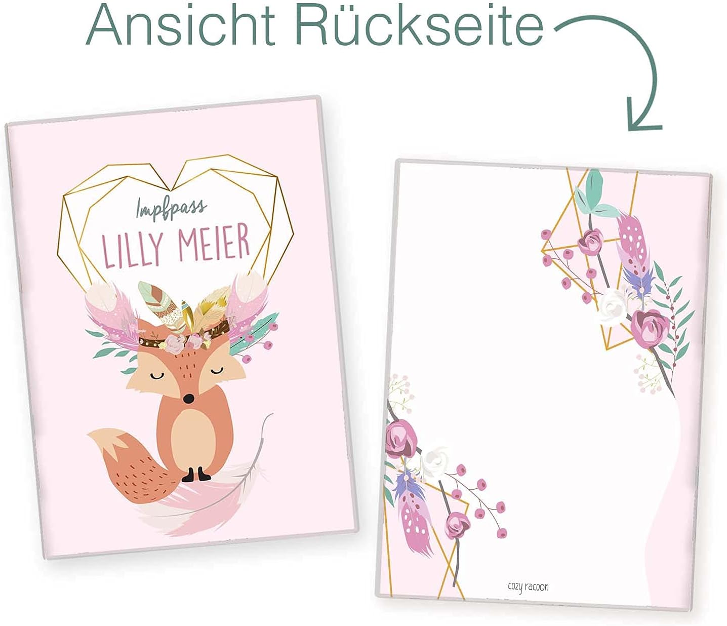 Boho Fuchs Rosa Personalisierbare Impfpasshülle für Erwachsene und Kinder
