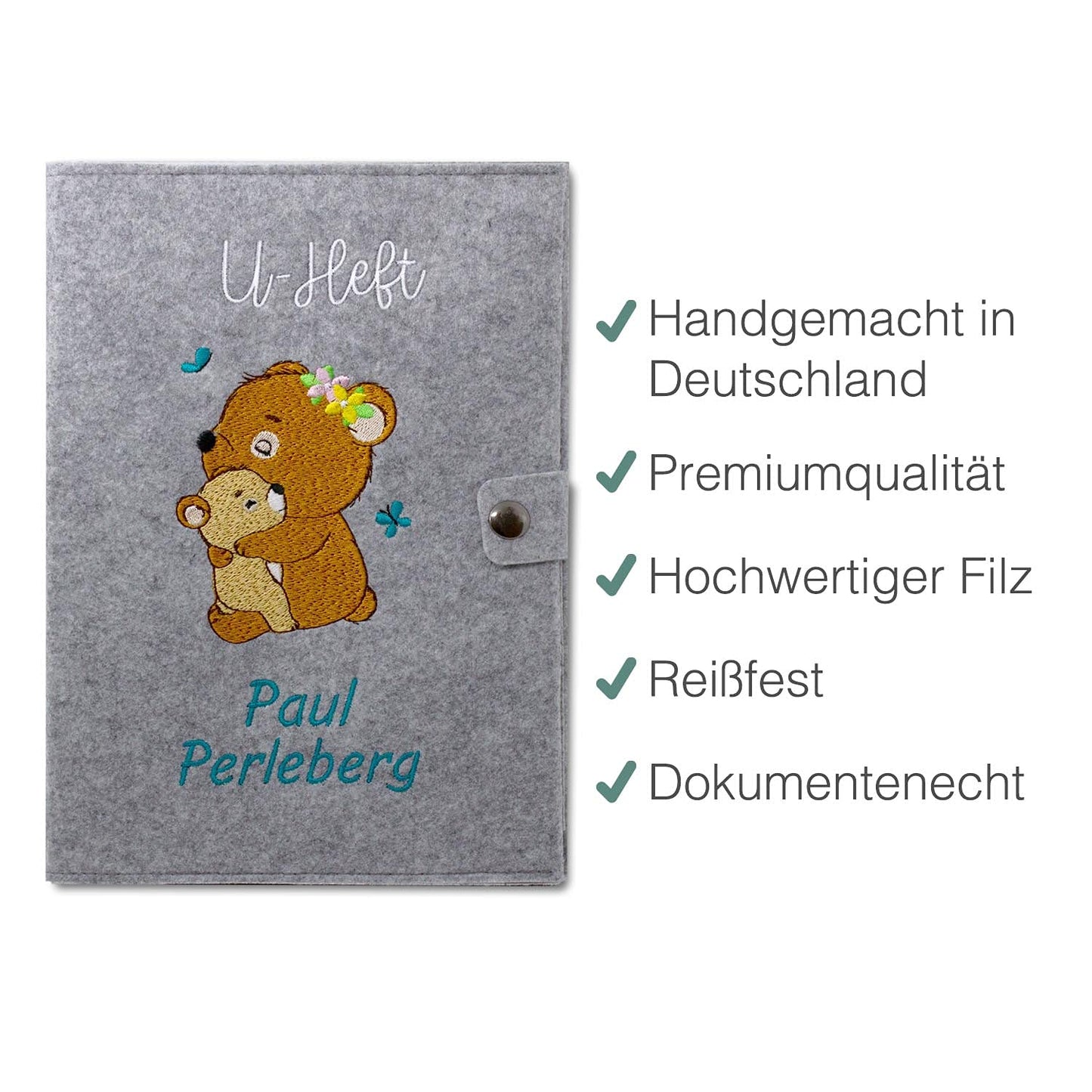 Bären U-Heft und Impfpasshülle aus Filz Mit Personalisierung