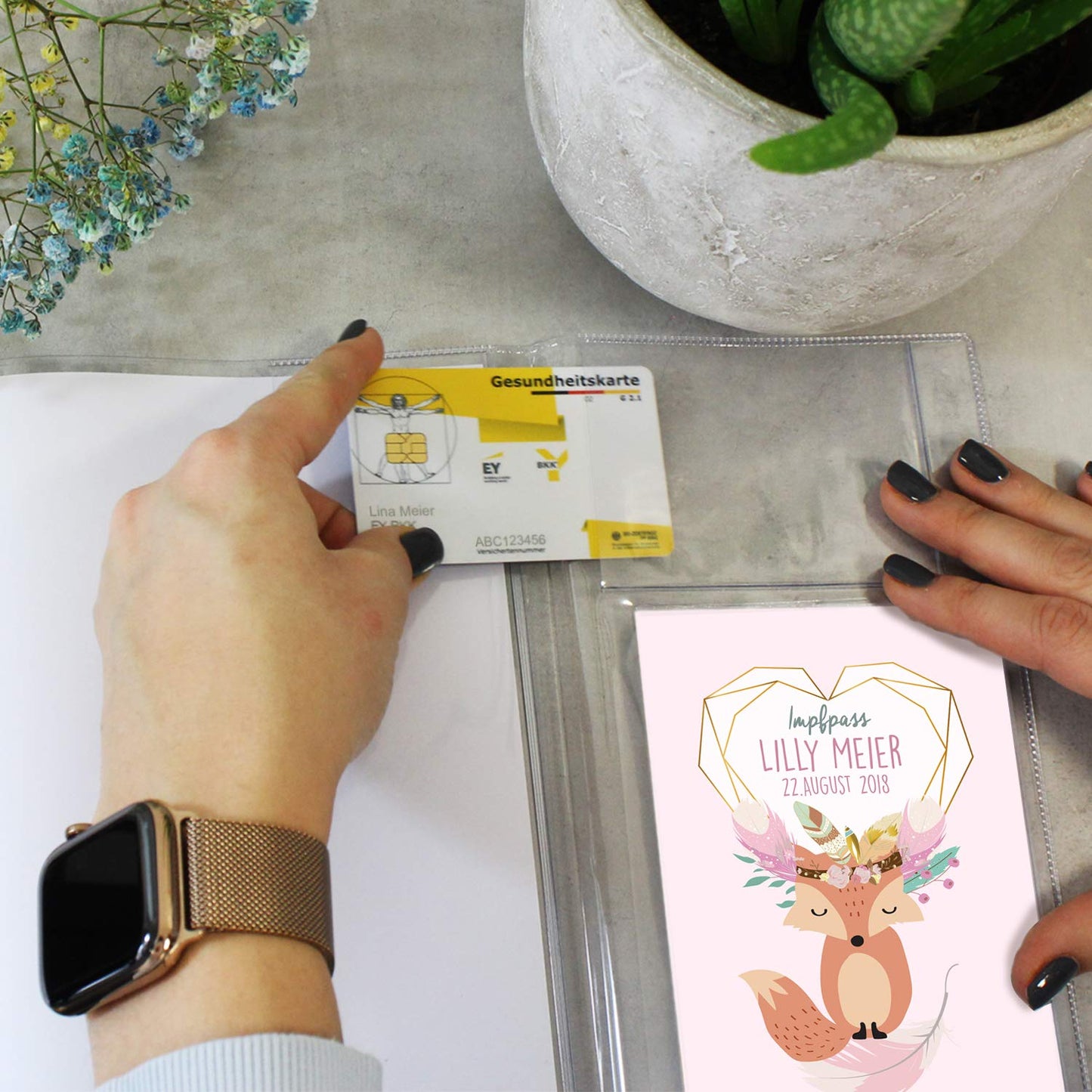 Boho Fuchs Rosa U-Heft und Impfpasshülle Mit Personalisierung