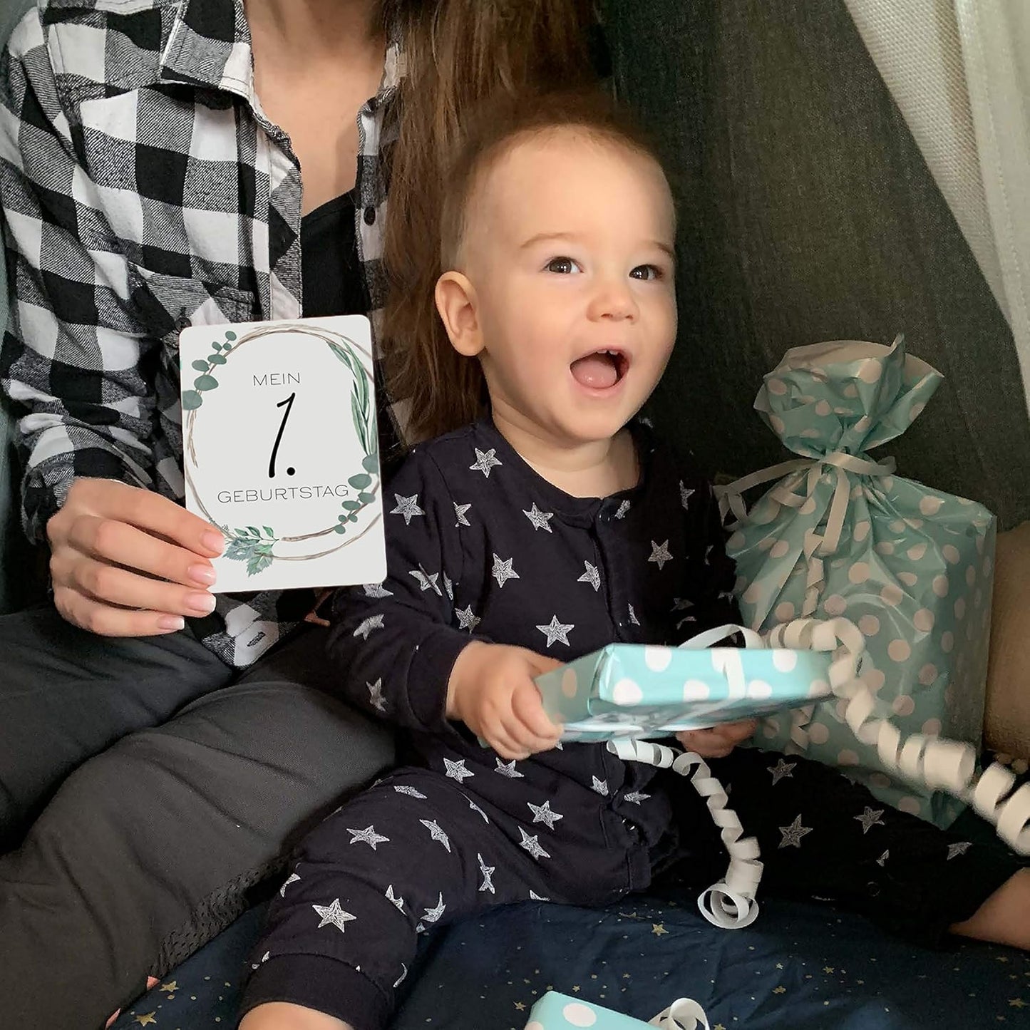 45 Baby Meilenstein-Karten im Eukalyptus Design für Jungen & Mädchen mit hochwertiger Verpackung