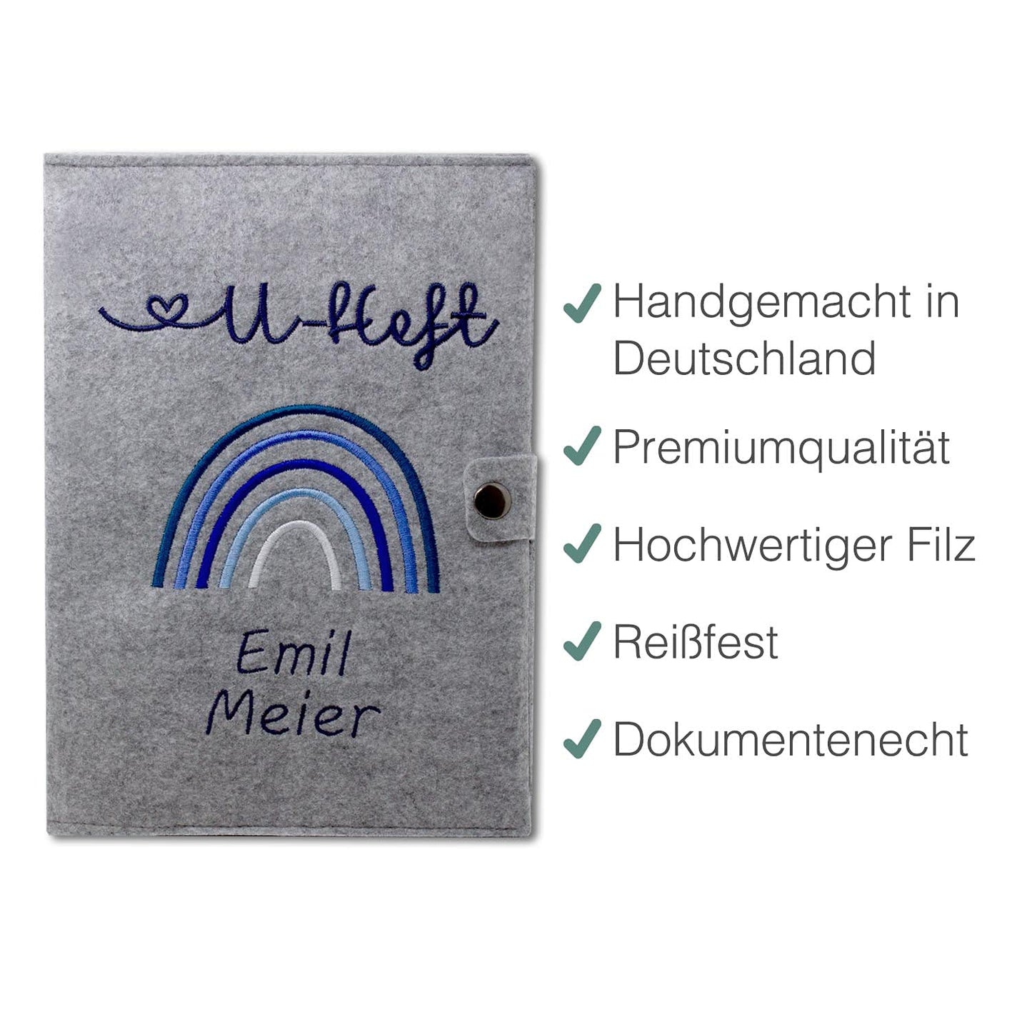 Regenbogen Blau U-Heft und Impfpasshülle aus Filz Mit Personalisierung