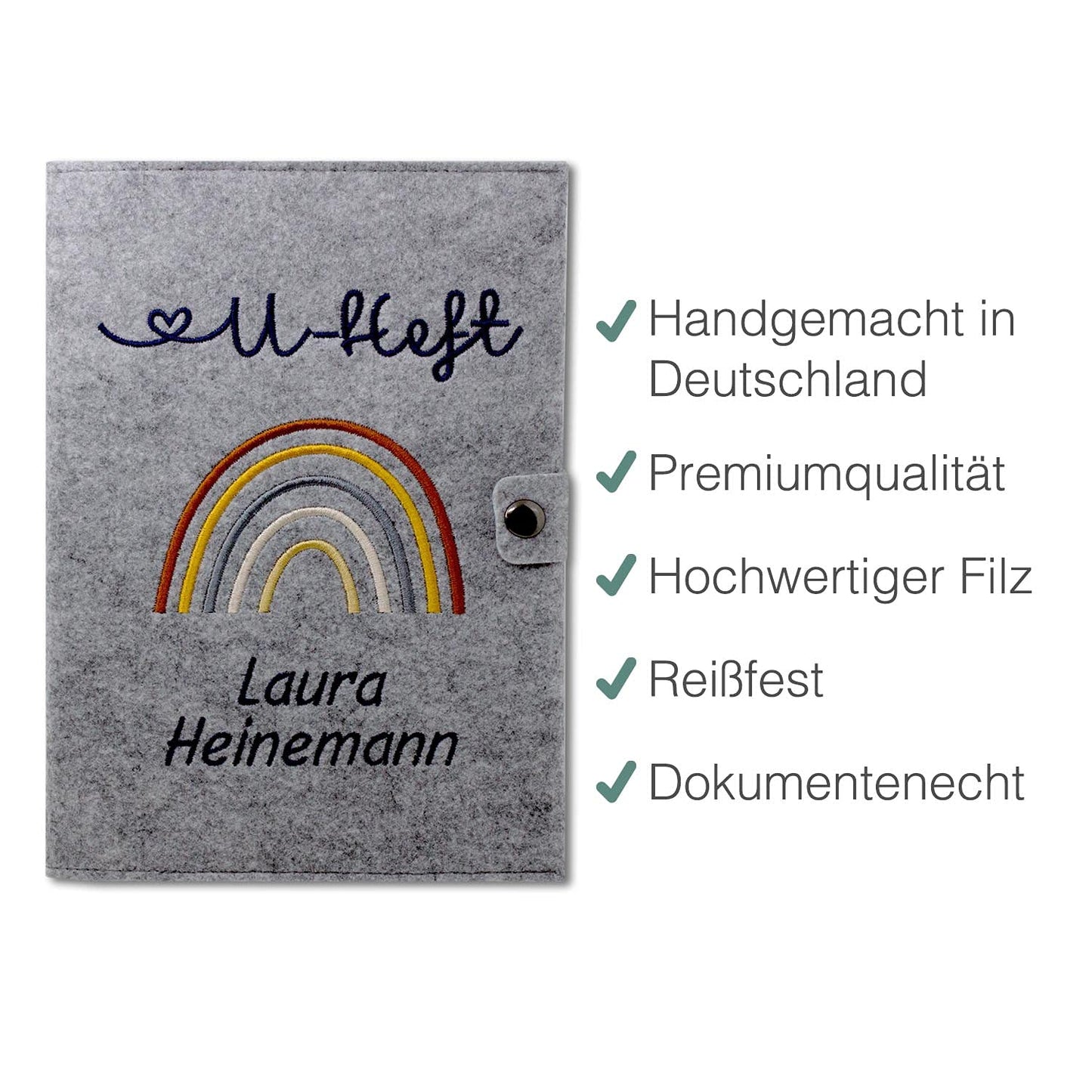Regenbogen Natural U-Heft und Impfpasshülle aus Filz Mit Personalisierung