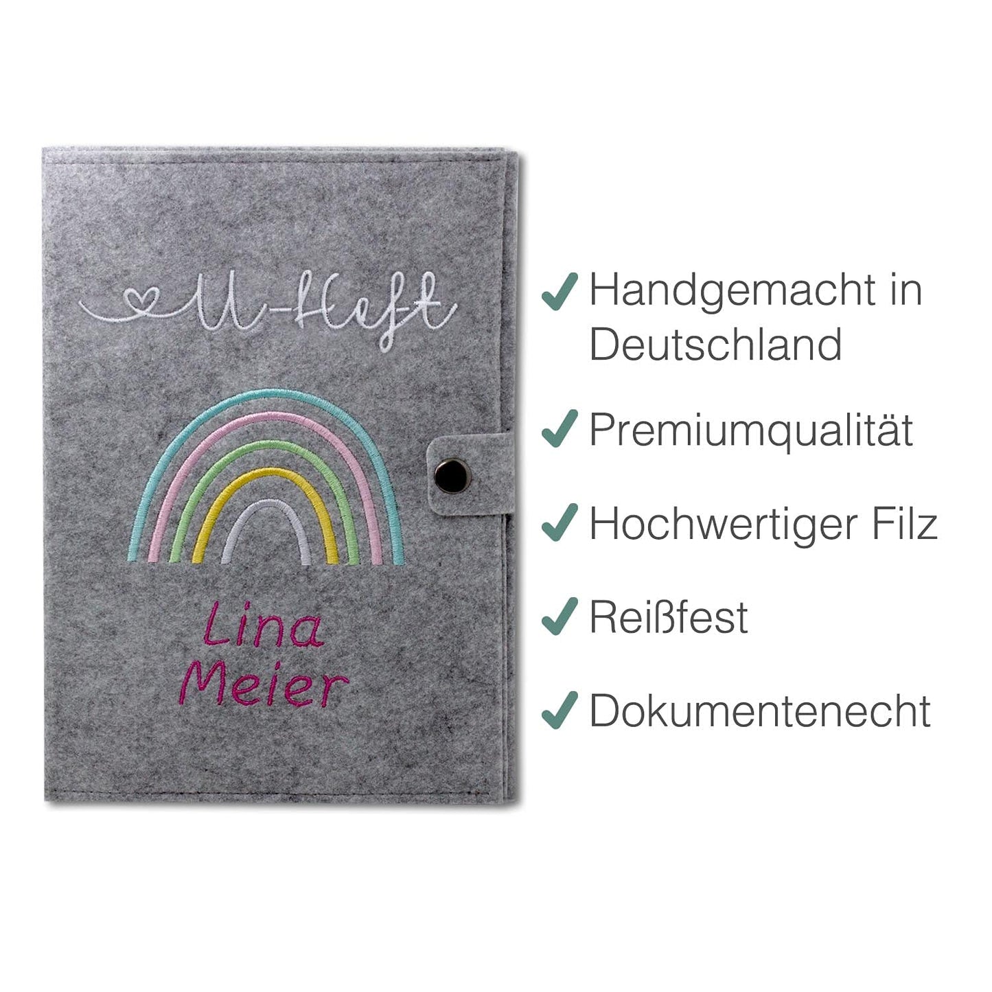 Regenbogen Pastell U-Heft und Impfpasshülle aus Filz Mit Personalisierung
