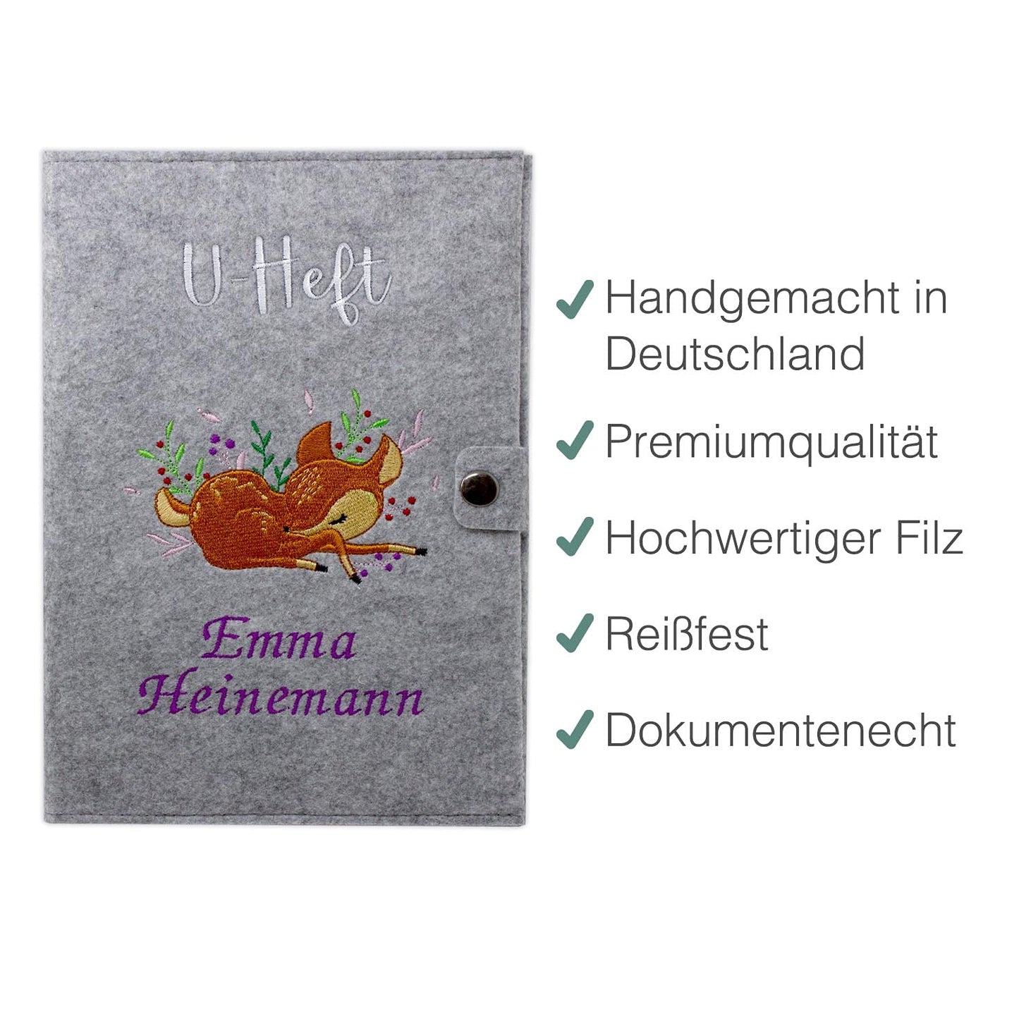 Rehkitz U-Heft und Impfpasshülle aus Filz Mit Personalisierung