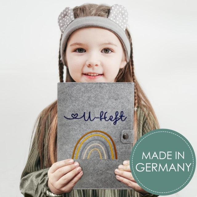 Regenbogen Natural U-Heft und Impfpasshülle aus Filz Ohne Personalisierung