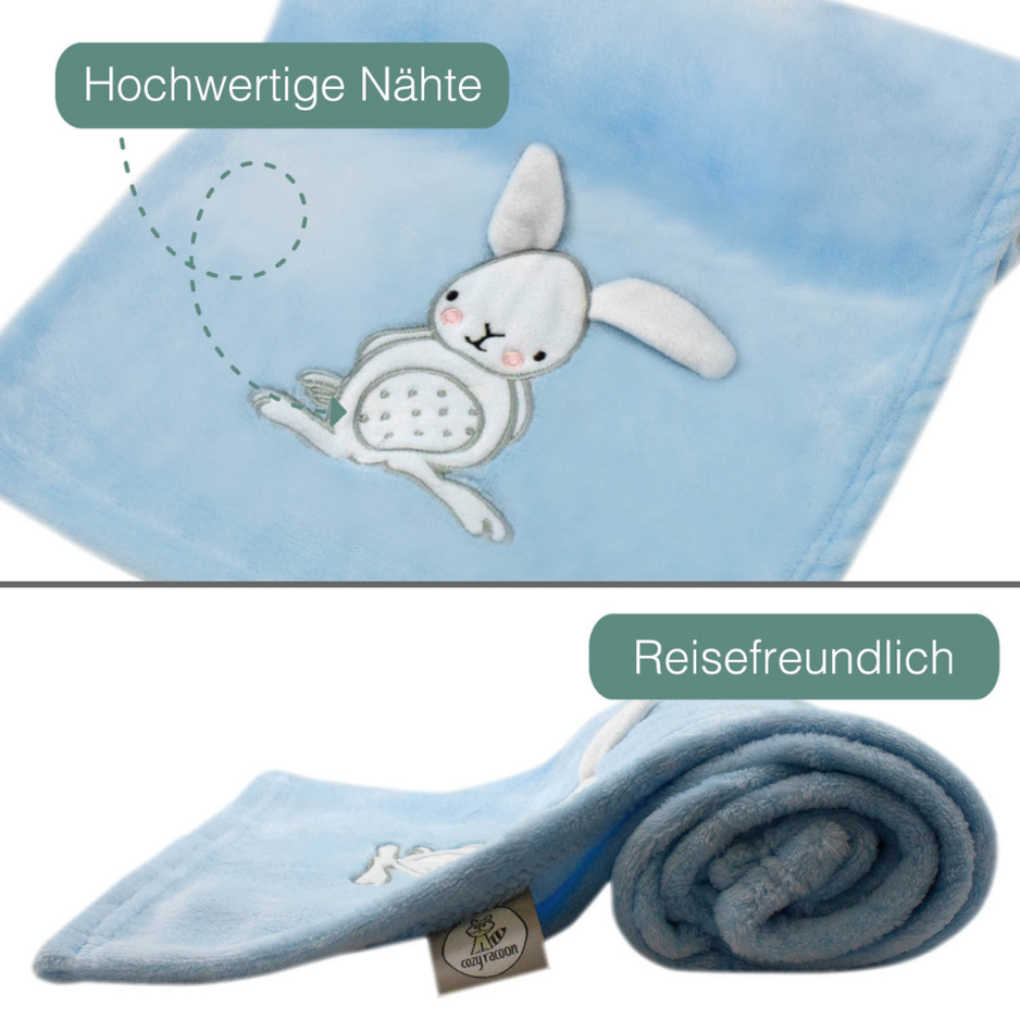 Decke Blau Mit Hase | Babydecke Bestickt