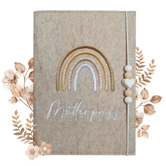 Regenbogen Natural Mutterpasshülle Beige aus Filz Ohne Personalisierung