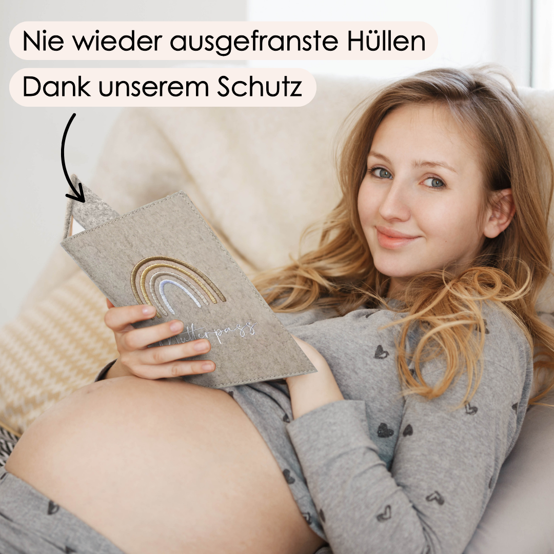 Regenbogen Natural Mutterpasshülle Beige aus Filz Ohne Personalisierung