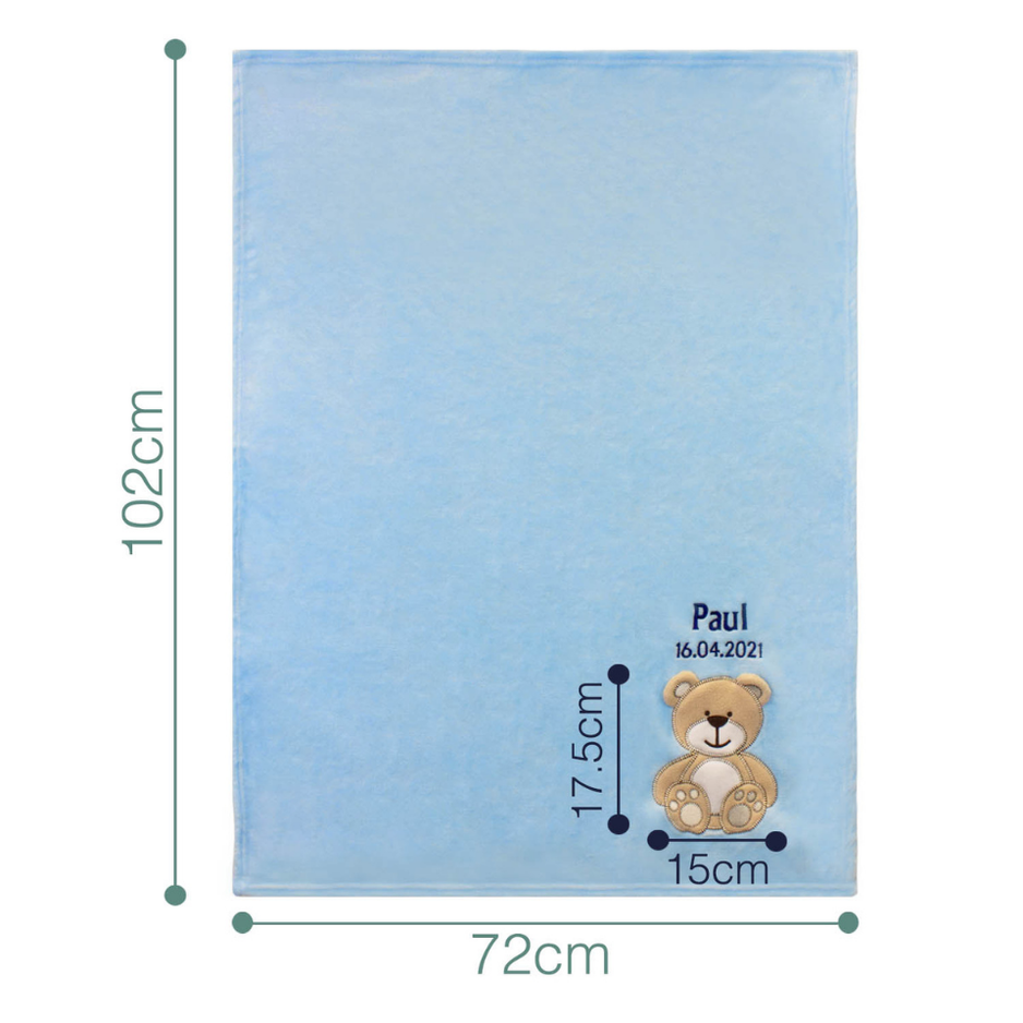Decke Blau Mit Bär | Babydecke Bestickt mit Namen und Geburtsdatum