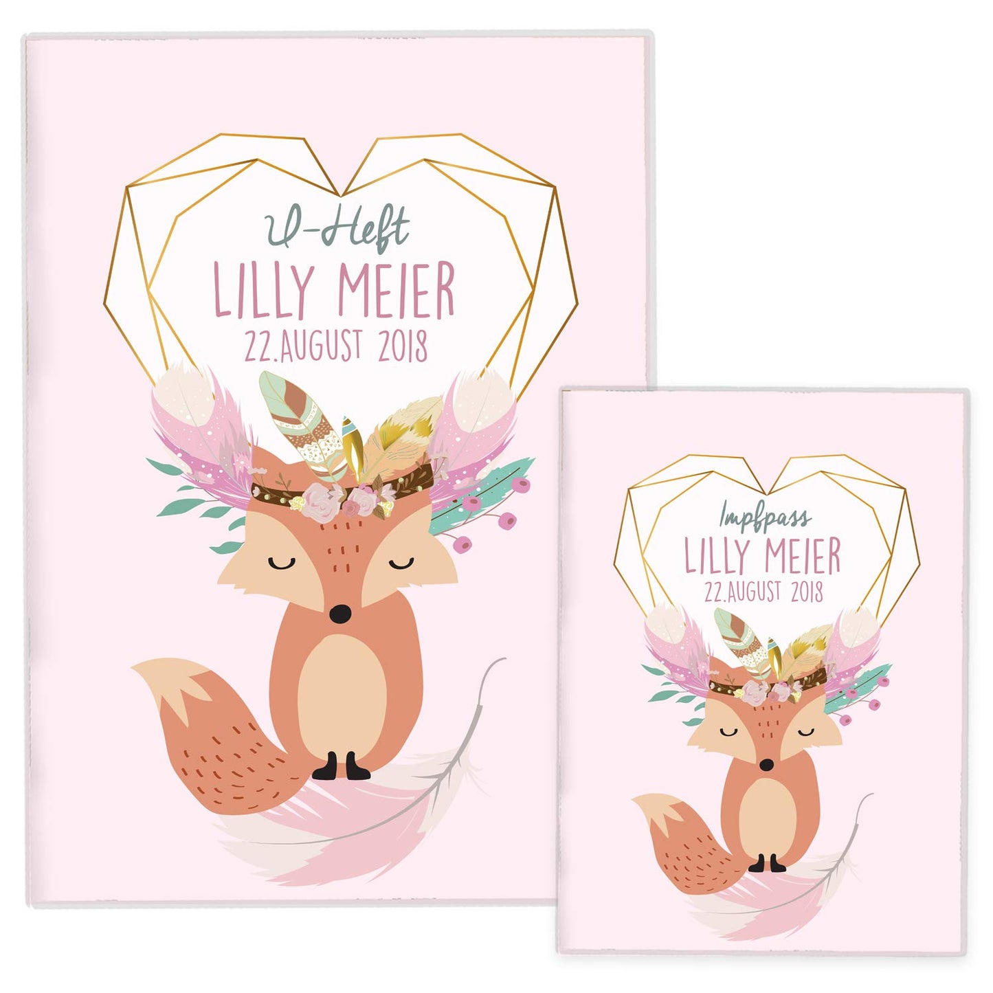 Boho Fuchs Rosa U-Heft und Impfpasshülle Mit Personalisierung