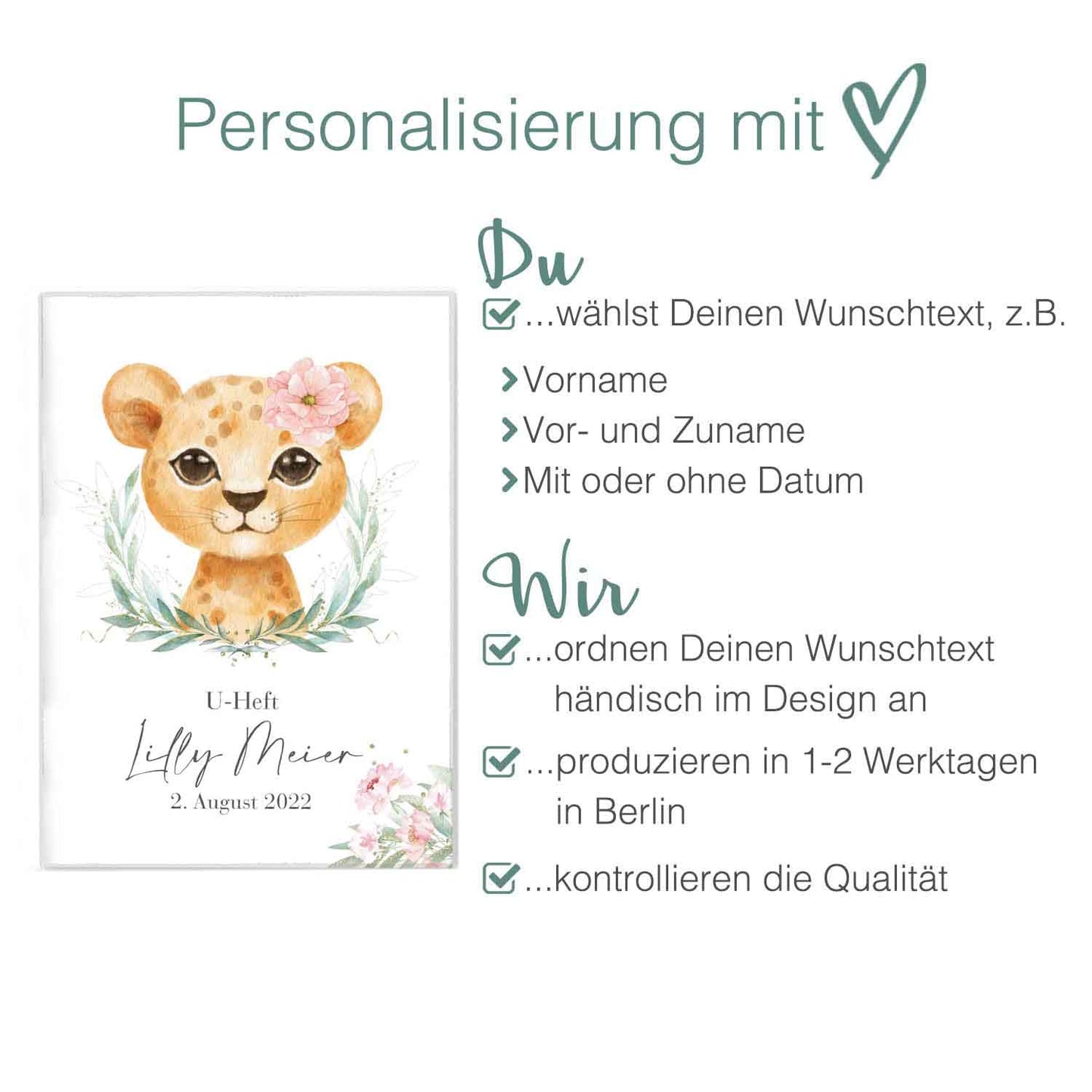 Löwen Mädchen U-Heft und Impfpasshülle Mit Personalisierung