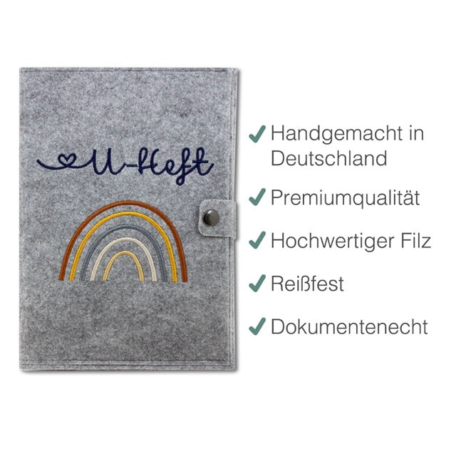Regenbogen Natural U-Heft und Impfpasshülle aus Filz Ohne Personalisierung