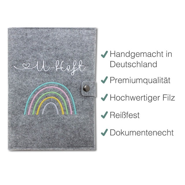 Regenbogen Pastell U-Heft und Impfpasshülle aus Filz Ohne Personalisierung