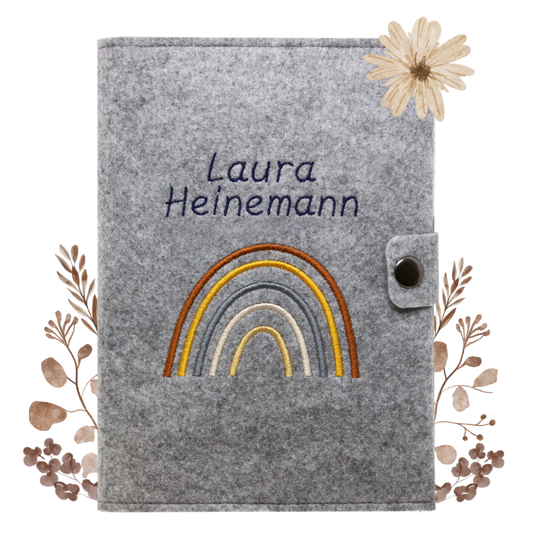 Regenbogen Natural Mutterpasshülle aus Filz Mit Personalisierung