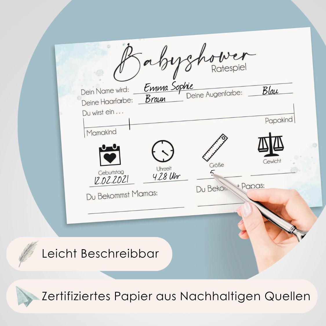 Blau | 5 Babyparty Spiele für 12 Spieler - Babyparty Geschenk, Karten zum Ausfüllen Partyspiele Babyshower
