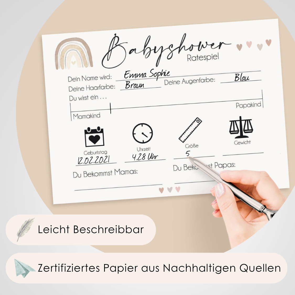 Glamour | 5 Babyparty Spiele für 12 Spieler - Babyparty Geschenk, Karten zum Ausfüllen Partyspiele Babyshower