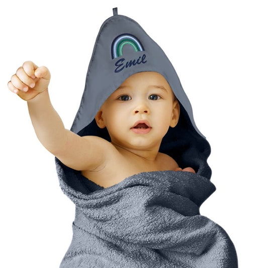Blaugrau Kinder Kapuzenhandtuch Bestickt mit Namen oder Wunschtext
