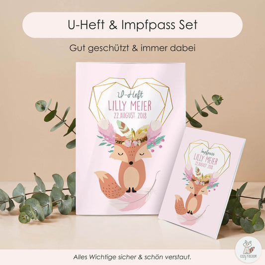 Boho Fuchs Rosa U-Heft und Impfpasshülle Mit Personalisierung