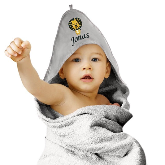 Grau Kinder Kapuzenhandtuch Bestickt mit Namen oder Wunschtext
