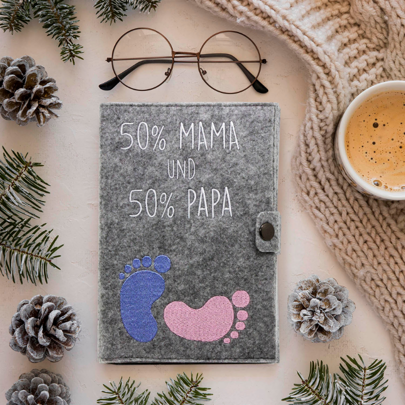 50% MAMA und 50% PAPA Mutterpasshülle aus Filz Ohne Personalisierung