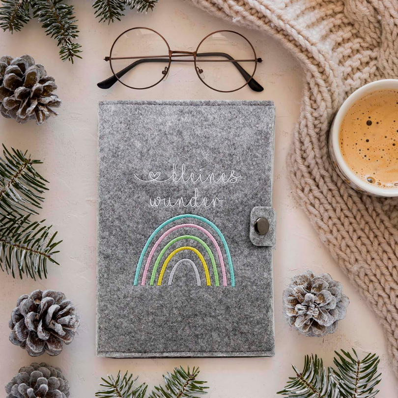 Regenbogen Pastell Mutterpasshülle aus Filz Ohne Personalisierung