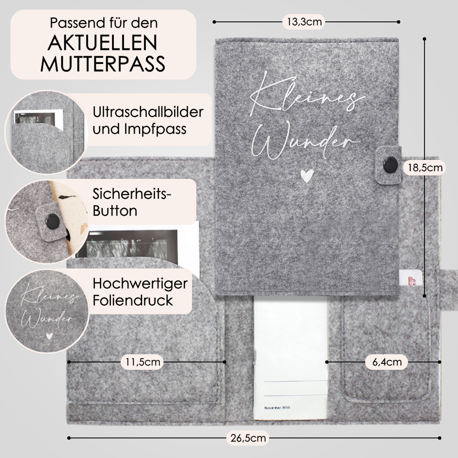 Kleines Wunder Mutterpasshülle aus Filz Ohne Personalisierung