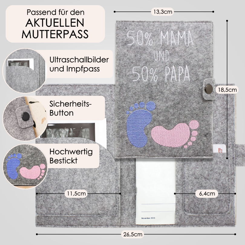 50% MAMA und 50% PAPA Mutterpasshülle aus Filz Ohne Personalisierung