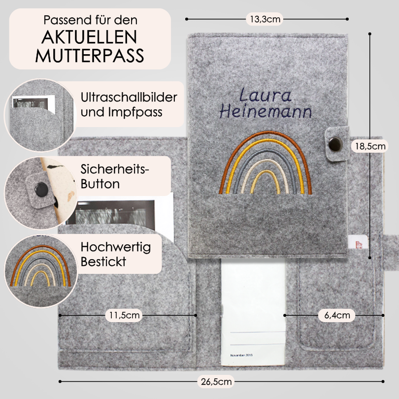 Regenbogen Natural Mutterpasshülle aus Filz Mit Personalisierung