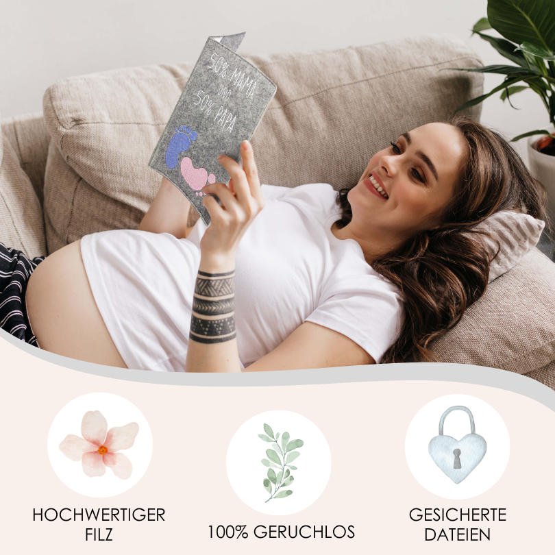 50% MAMA und 50% PAPA Mutterpasshülle aus Filz Ohne Personalisierung