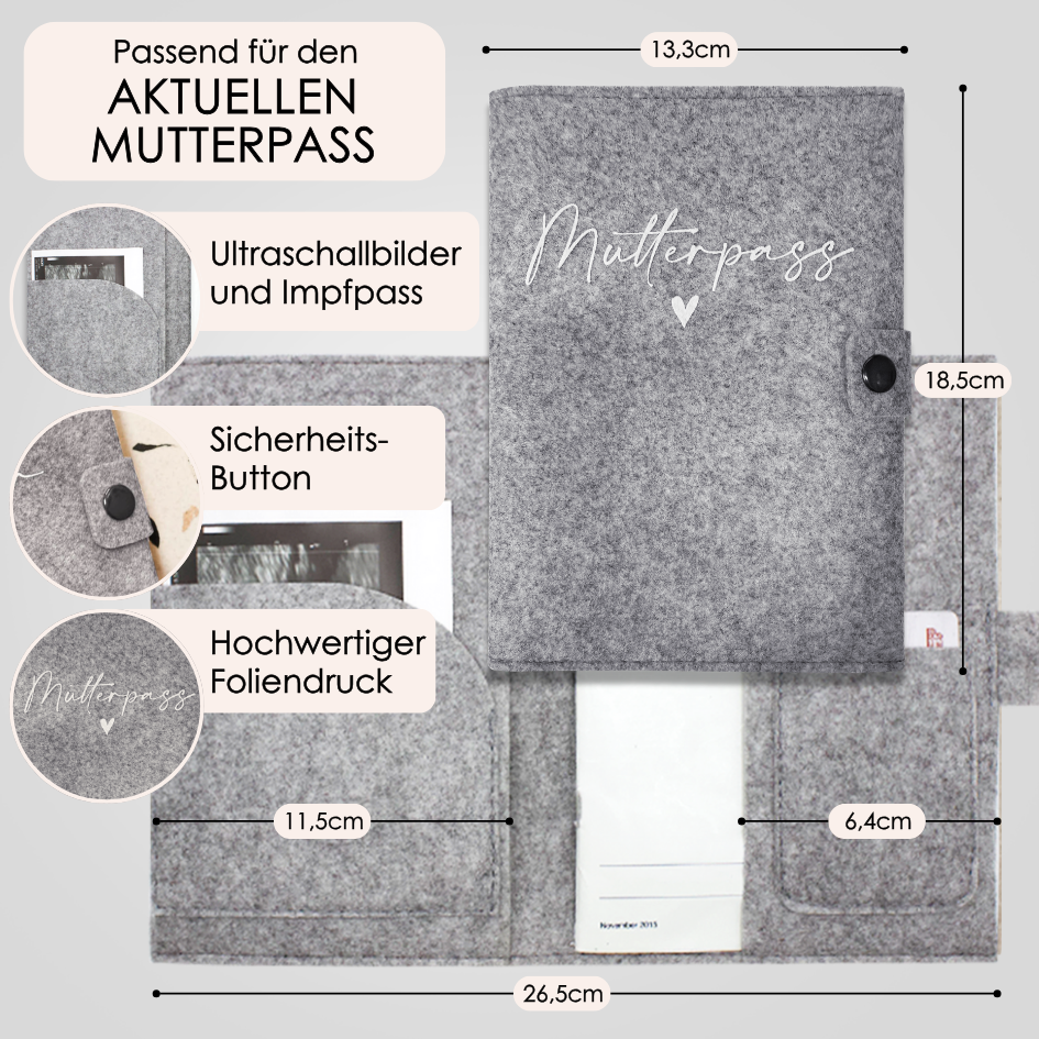 Mutterpass Herz Mutterpasshülle aus Filz Ohne Personalisierung