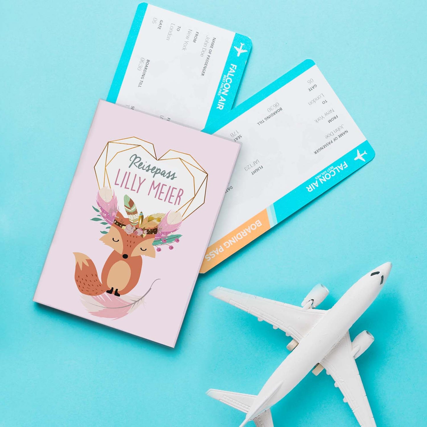 Boho Fuchs Rosa Reisepasshülle für Kinder Mit Personalisierung