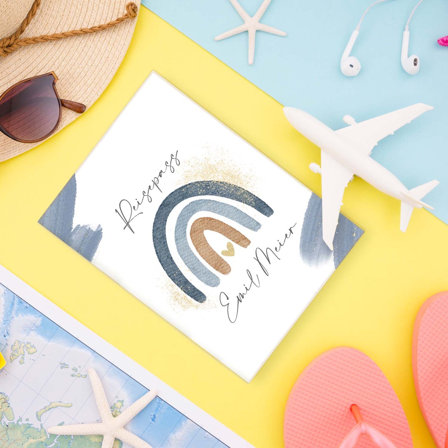 Wasserfarben Blau Reisepasshülle für Kinder Mit Personalisierung