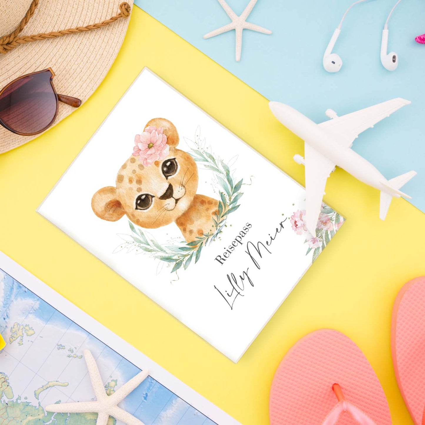 Löwen Mädchen Reisepasshülle für Kinder Mit Personalisierung