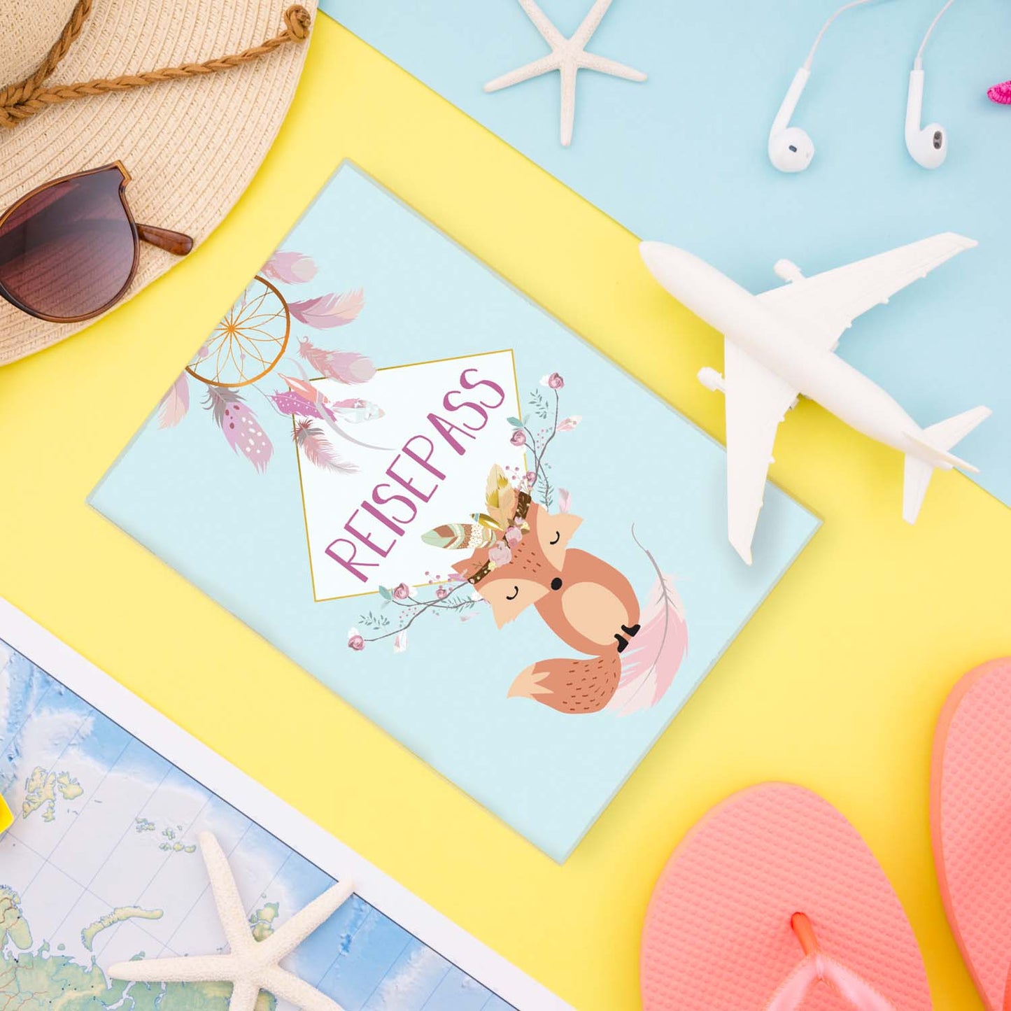 Boho Fuchs Blau Reisepasshülle für Kinder