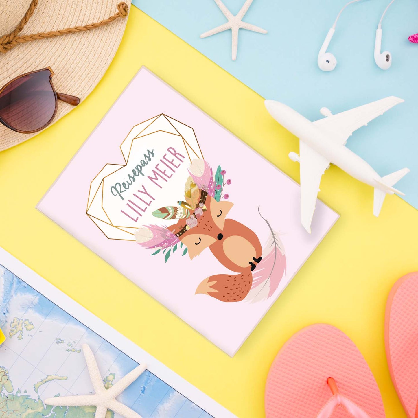 Boho Fuchs Rosa Reisepasshülle für Kinder Mit Personalisierung