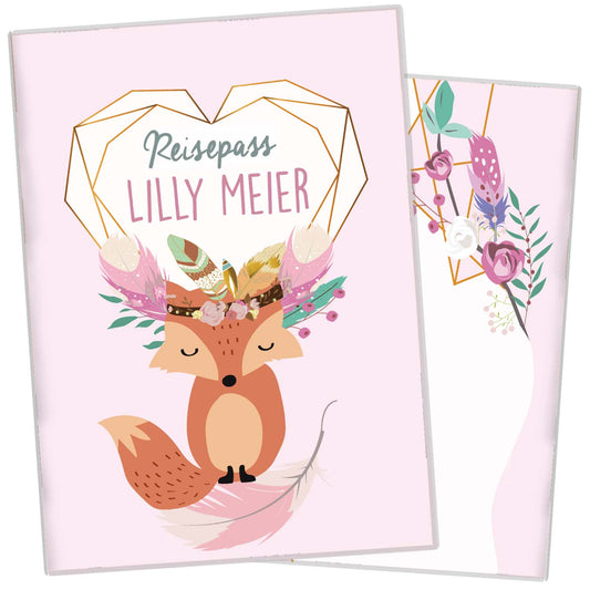 Boho Fuchs Rosa Reisepasshülle für Kinder Mit Personalisierung