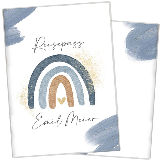 Wasserfarben Blau Reisepasshülle für Kinder Mit Personalisierung