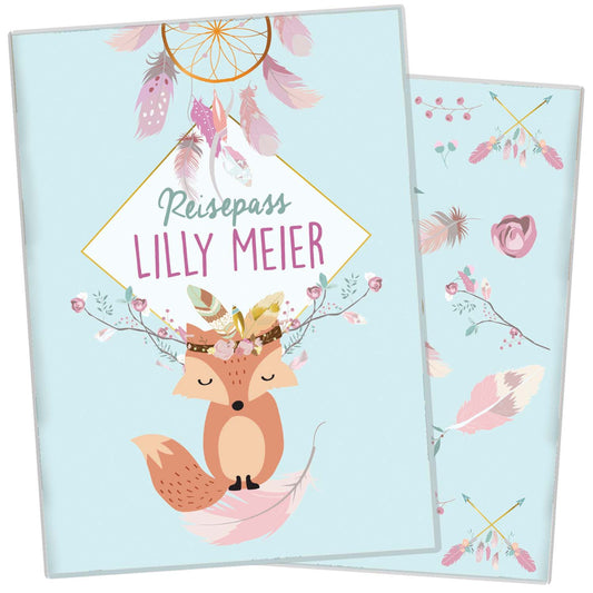 Boho Fuchs Blau Reisepasshülle für Kinder Mit Personalisierung