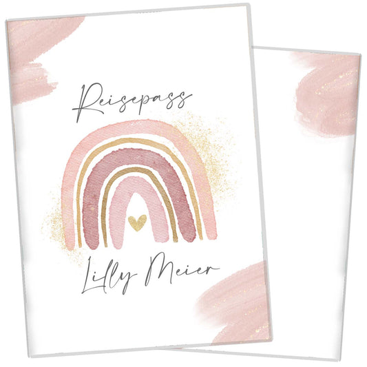 Wasserfarben Rosa Reisepasshülle für Kinder Mit Personalisierung