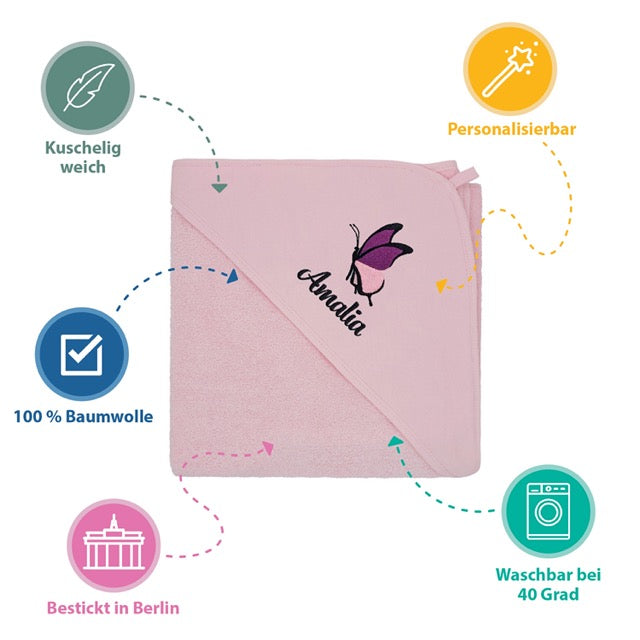Rosa Kinder Kapuzenhandtuch Bestickt mit Namen oder Wunschtext
