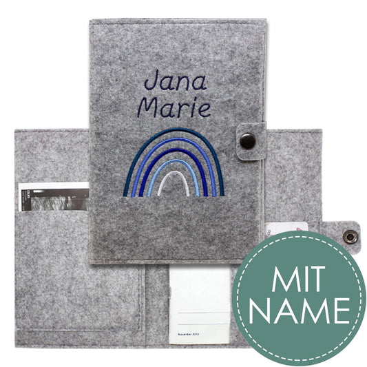 Regenbogen Blau Mutterpasshülle aus Filz Mit Personalisierung